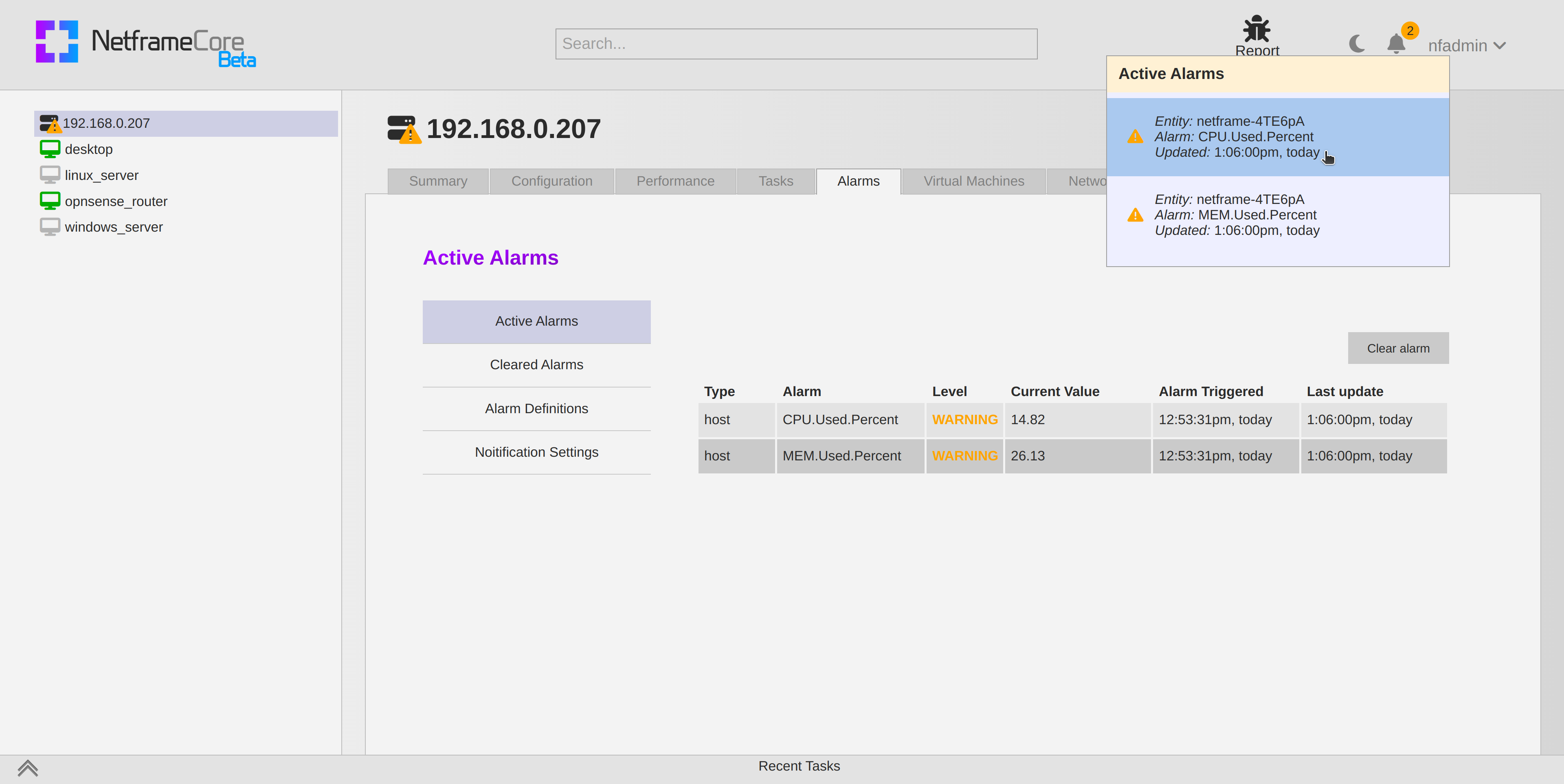 Performance and Alerting | Netframe Documentation